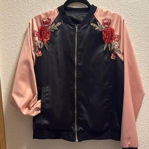 Floral Embroidered Black and Pink Women's Jacket